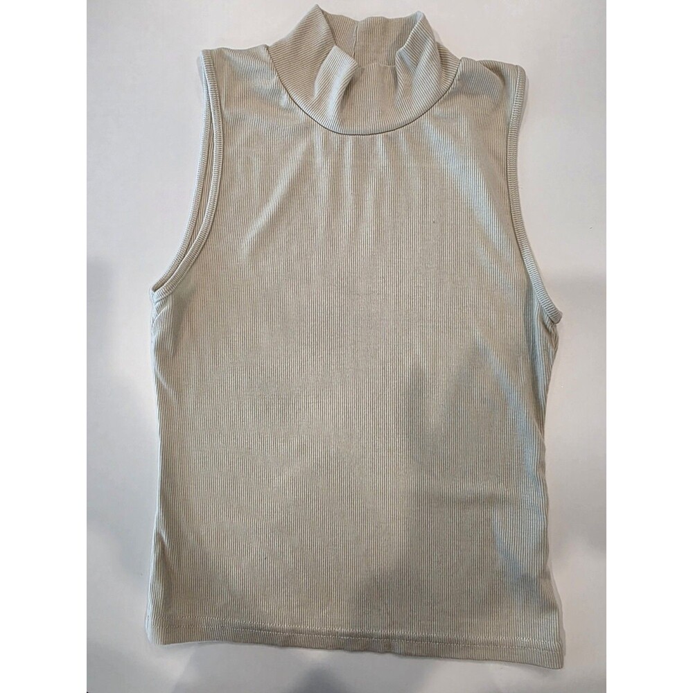 TALENTLESS Womens Bone Mock Neck Tank Ribbed Size Medium Basic